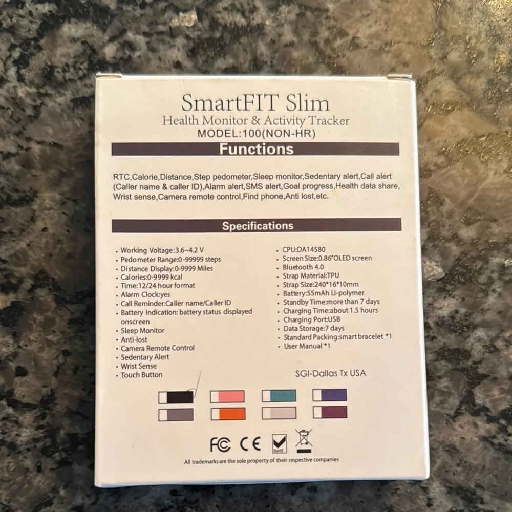 SmartFIT Slim Black Health Monitor & Activity Tracker NWT